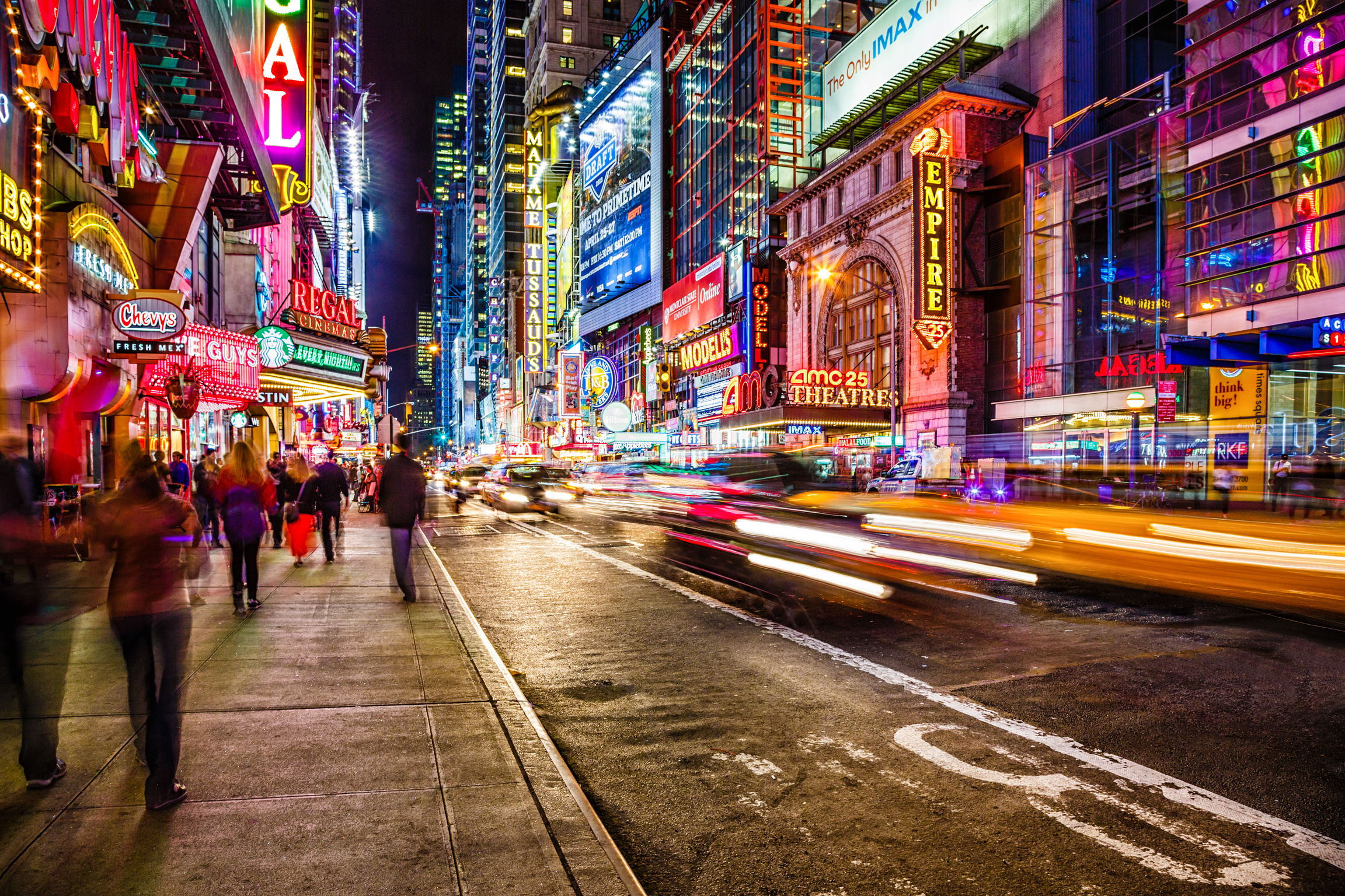 42nd street at night, New York City, USA